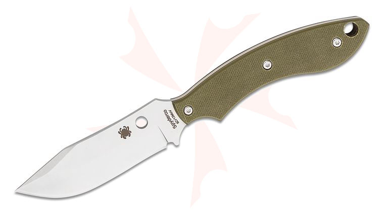 Spyderco Sjoerd Stok Bowie Fixed Blade Knife 2.95 inch Satin Plain Blade, OD Green G10 Handles, Boltaron Sheath