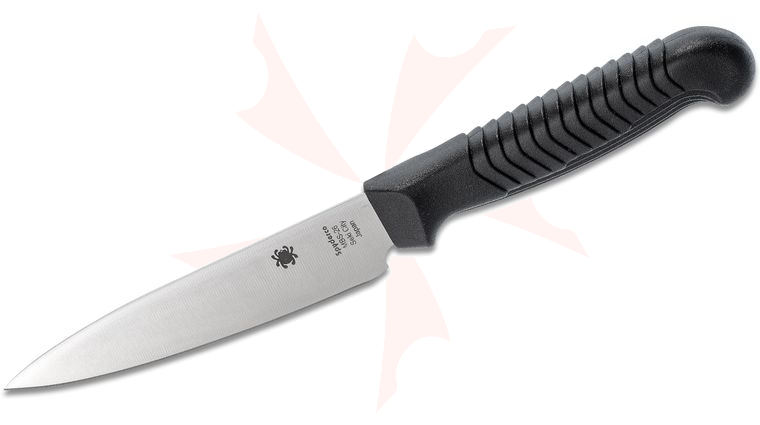 Spyderco Kitchen Utility Knife 4.5 inch Plain Blade, Black Polypropylene Handle