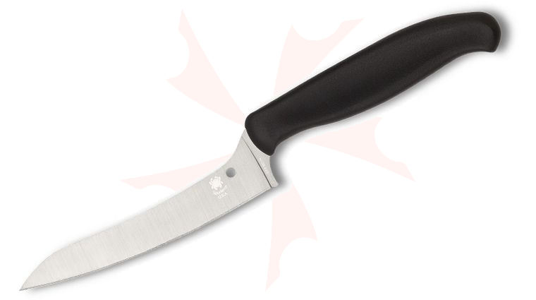Spyderco Z-Cut Offset Kitchen Knife 4.38 inch CTS-BD1N Plain Blade, Black Polypropylene Handle