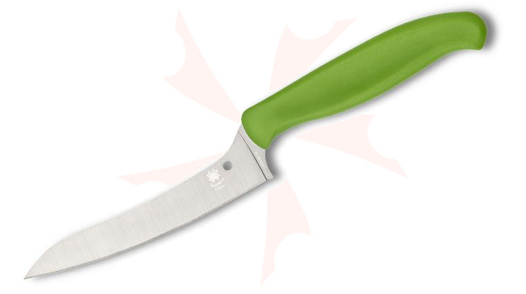 Spyderco Z-Cut Offset Kitchen Knife 4.38 inch CTS-BD1N Plain Blade, Green Polypropylene Handle
