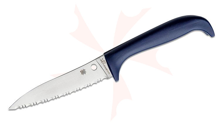 Spyderco Counter Puppy Kitchen Knife 3.46 inch 7Cr17 Serrated Blade, Purple Plastic Handle
