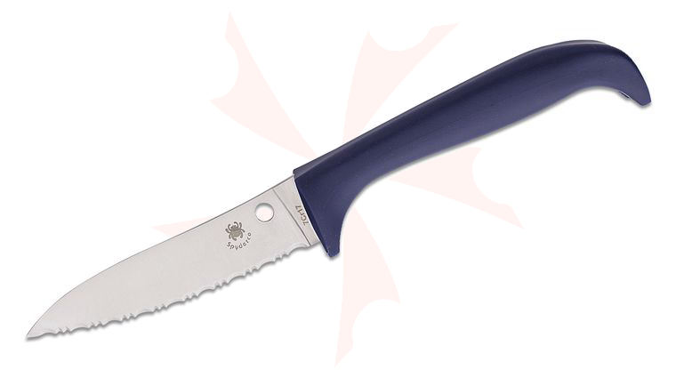 Spyderco Counter Critter Kitchen Knife 3.95 inch 7Cr17 Serrated Blade, Purple Plastic Handle