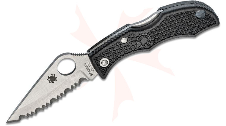 Spyderco Ladybug 3 Key Ring Knife 1.938 inch VG10 Satin Serrated Blade, Black FRN Handles