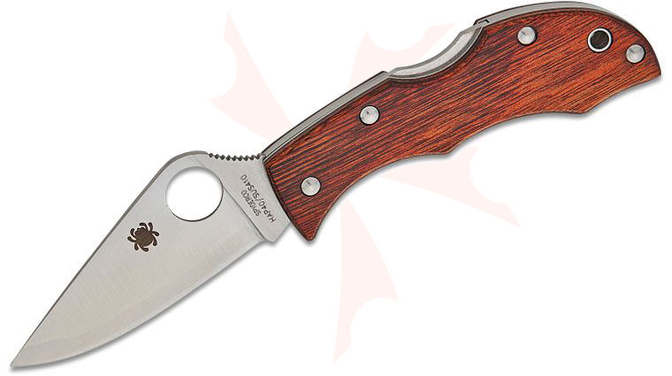 Spyderco LWDP3 Ladybug 3 Key Ring Knife 1.9 inch HAP40/SUS410 Satin Plain Blade, Mahogany Pakkawood Handles, KnifeCenter Exclusive