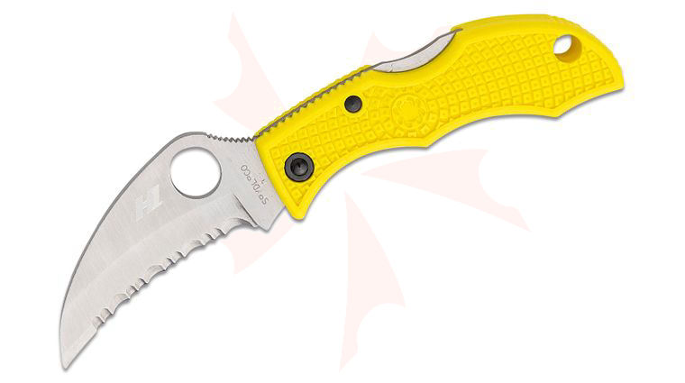 Spyderco Ladybug 3 Salt Hawkbill Folding Knife 1.94 inch Satin Serrated Blade, Yellow FRN Handles