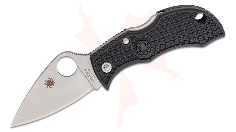 Spyderco Manbug Folding Knife 1.9 inch VG10 Satin Leaf Shaped Plain Blade, Black FRN Handles