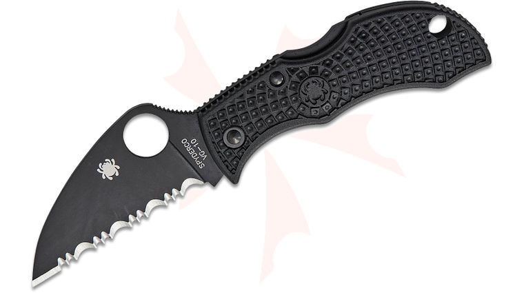 Spyderco Manbug Folding Knife 1.97 inch VG10 Black TiCN Wharncliffe Serrated Blade, Black FRN Handles