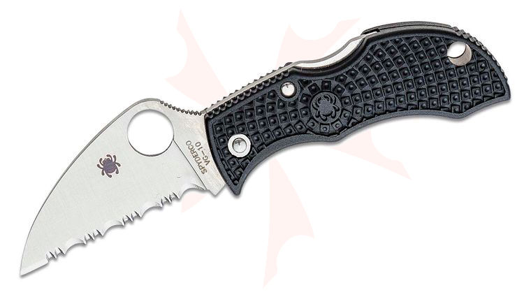 Spyderco Manbug Folding Knife 1.97 inch VG10 Satin Wharncliffe Serrated Blade, Black FRN Handles