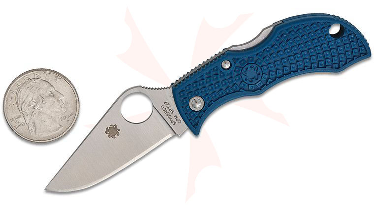 Spyderco Manbug Folding Knife 1.96 inch CPM-SPY27 Satin Plain Blade, Cobalt Blue FRN Handles