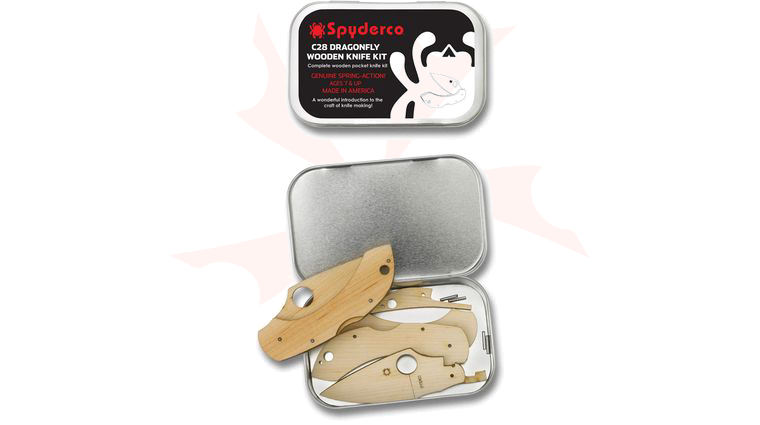 Spyderco Dragonfly C28 Wooden Folding Knife Kit, Gift Tin
