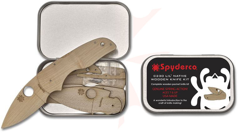 Spyderco Lil' Native C230 Wooden Folding Knife Kit, Gift Tin