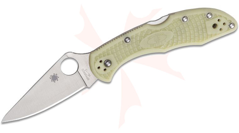 Spyderco Delica 4 Flat Ground Folding Knife 2.9 inch VG10 Satin Plain Blade, Glow-in-the-Dark FRN Handles
