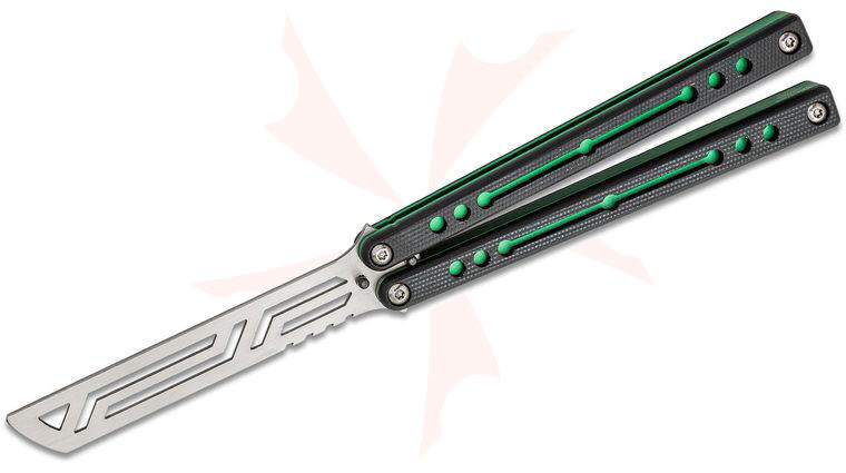 Squid Industries Nautilus Balisong Butterfly Trainer 5.05 inch Unsharpened Stainless Steel Blade, Green Aluminum Frame with Black G10 Scales