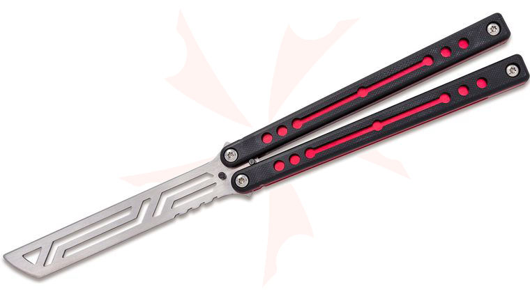 Squid Industries Nautilus Balisong Butterfly Trainer 5.05 inch Unsharpened Stainless Steel Blade, Red Aluminum Frame with Black G10 Scales