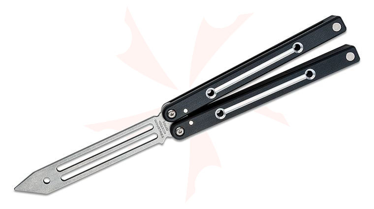 Squid Industries Dual-Tone Squidtrainer V4 Balisong Butterfly Trainer 5.2 inch Unsharpened Stainless Steel Blade, Two-Tone Black Aluminum Handles