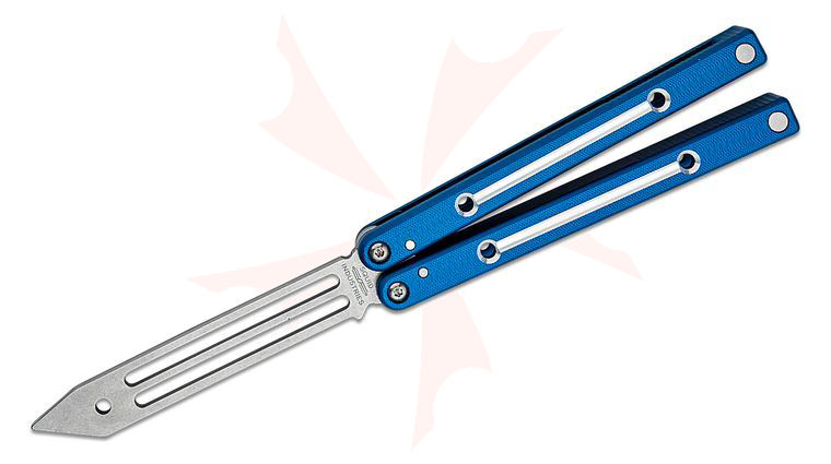 Squid Industries Dual-Tone Squidtrainer V4 Balisong Butterfly Trainer 5.2 inch Unsharpened Stainless Steel Blade, Two-Tone Blue Aluminum Handles
