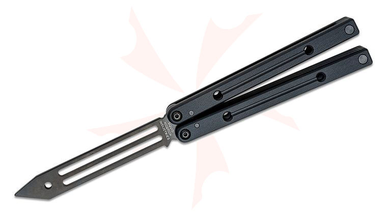 Squid Industries Inked Squidtrainer V4 Balisong Butterfly Trainer 5.2 inch Unsharpened Black DLC Stainless Steel Blade, Black Aluminum Handles