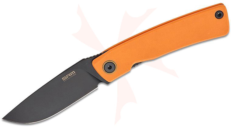 SRM Knives 105M-GJ Air Lightweight Flipper Knife 2.95 inch 14C28N Black Drop Point Blade, Orange G10 Handles