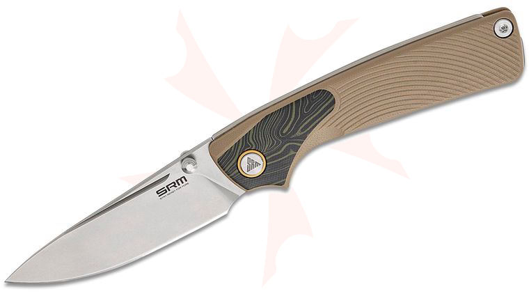 SRM Knives 106M-GW Dome Slipjoint Folding Knife 2.99 inch 14C28N Bead Blasted Drop Point Blade, Tan G10 Handles with G-Mascus Inlay