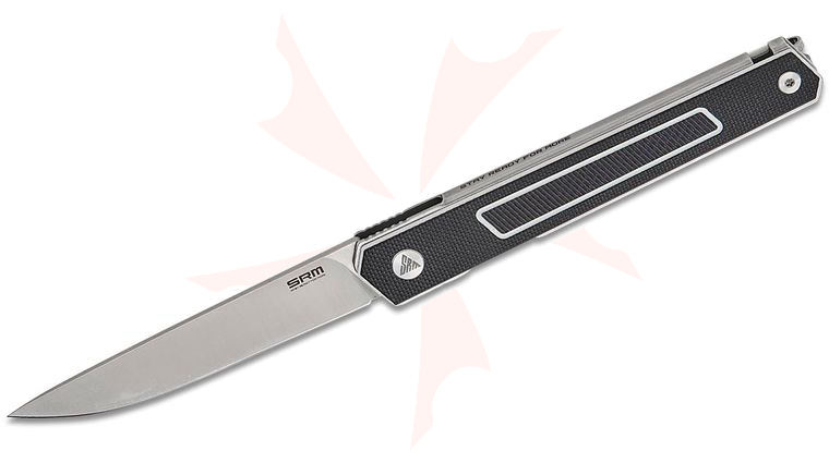 SRM Knives 125L-GB Swift Gentleman's Flipper Knife 3.15 inch 12C27 Satin Drop Point Blade, Black G10 Handles
