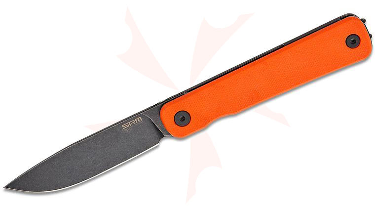 SRM Knives 135L-GJ Palfrey Flipper Knife 3.27 inch 14C28N Black Stonewashed Drop Point Blade, Orange G10 and Stainless Steel Handles