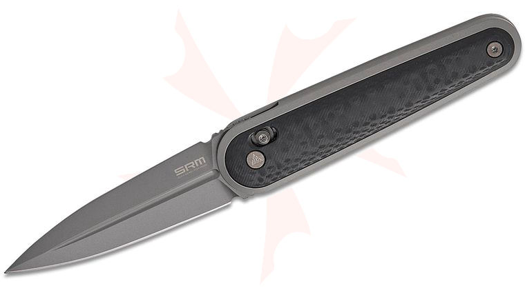SRM Knives 251MB-GB Twin Ambi-Lock Folding Knife 2.99 inch N690 Gray Single Edge Dagger Blade, Carbon Fiber Handles