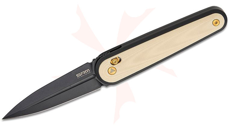 SRM Knives 251MB-GT2 Twin Ambi-Lock Folding Knife 2.99 inch N690 Black Single Edge Dagger Blade, White G10 Handles