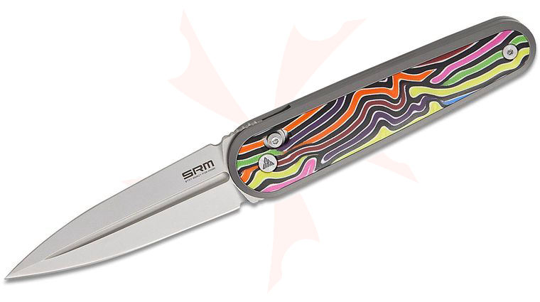 SRM Knives 251MB-GX Twin Ambi-Lock Folding Knife 2.99 inch N690 Bead Blast Single Edge Dagger Blade, Rainbow G10 Handles