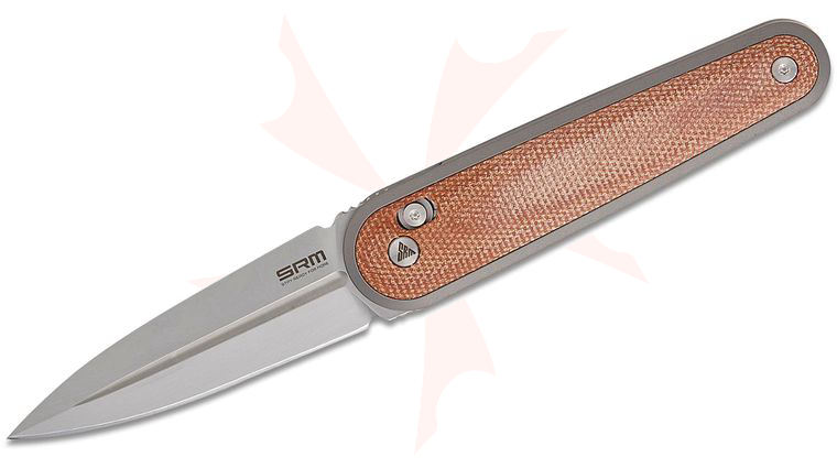 SRM Knives 251MB-MN Twin Ambi-Lock Folding Knife 2.99 inch N690 Bead Blasted Single Edge Dagger Blade, Brown Micarta Handles