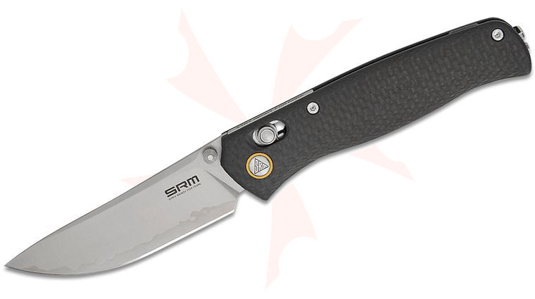SRM Knives 255L-CB2 Ambi-Lock Folding Knife 3.2 inch Laminated 140Cr Bead Blast Drop Point Blade, Carbon Fiber Handles