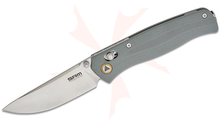 SRM Knives 255L-GK Ambi-Lock Folding Knife 3.2 inch 10Cr15CoMoV Satin Drop Point Blade, Gray G10 Handles