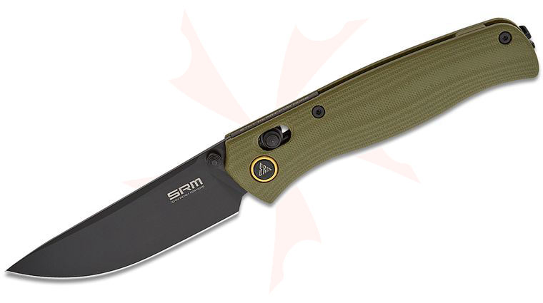 SRM Knives 255L-GP Ambi-Lock Folding Knife 3.2 inch 10Cr15CoMoV Black PVD Drop Point Blade, Green G10 Handles