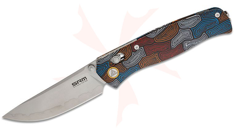 SRM Knives 255L-GQ2 Ambi-Lock Folding Knife 3.2 inch Laminated 140Cr Bead Blast Drop Point Blade, Multi-Color G10 Handles