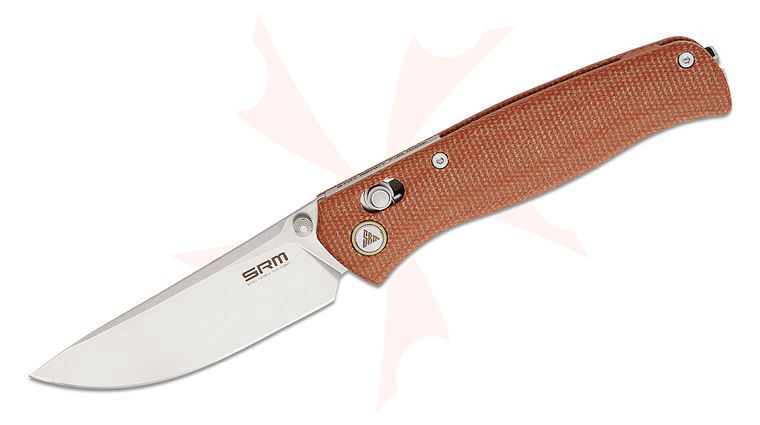 SRM Knives 255L-MN Ambi-Lock Folding Knife 3.2 inch 10Cr15CoMoV Stonewashed Drop Point Blade, Brown Micarta Handles