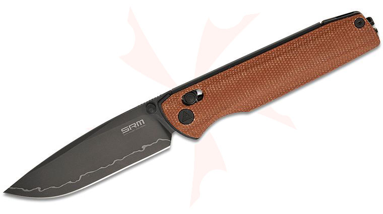 SRM Knives 258L-MN2 Terrier Ambi-Lock Folding Knife 3.54 inch Black Laminated 140Cr Drop Point Blade, Natural Micarta Handles