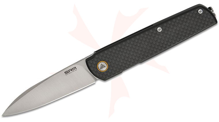 SRM Knives 408L-KB Qrick Flipper Knife 3.25 inch Satin 14C28N Drop Point Blade, Carbon Fiber Handles
