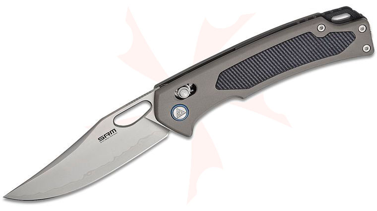 SRM Knives 9203-AK Retriever Ambi-Lock Folding Knife 3.54 inch Laminated 140Cr Bead Blasted Clip Point Blade, Gray Aluminum Handles