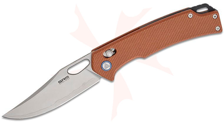 SRM Knives 9203-MN2 Retriever Ambi-Lock Folding Knife 3.54 inch Laminated 140Cr Bead Blasted Clip Point Blade, Brown Micarta Handles