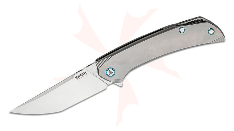 SRM Knives 1411-TZ Large Asika Flipper Knife 3.9 inch 154CM Bead Blast Clip Point Blade, Titanium Handles