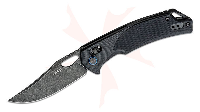 SRM Knives 9201-GB Folding Knife 3.54 inch D2 Black Stonewashed Clip Point Blade, Black G10 Handles