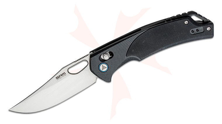 SRM Knives 9201 Folding Knife 3.54 inch D2 Satin Clip Point Blade, Black G10 Handles