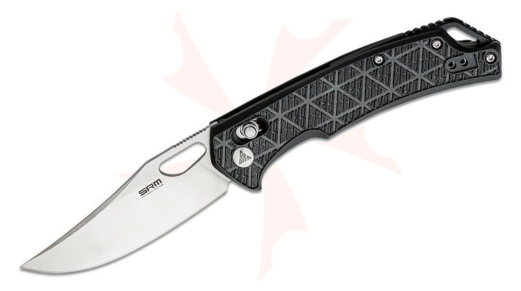 SRM Knives 9201-PB Folding Knife 3.54 inch 8Cr13MoV Satin Clip Point Blade, Black FRN Handles