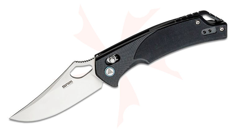 SRM Knives 9202 Folding Knife 3.54 inch D2 Satin Trailing Point Blade, Black G10 Handles
