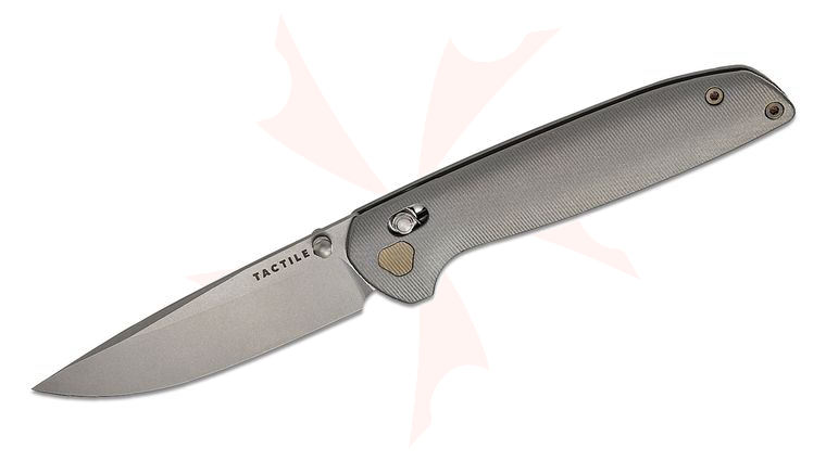 Tactile Knife Co. Richard Rogers Maverick Folding Knife 3.5 inch MagnaCut StonewashedDrop Point Blade, Machined Stonewashed Titanium Handles, Bronze Accents