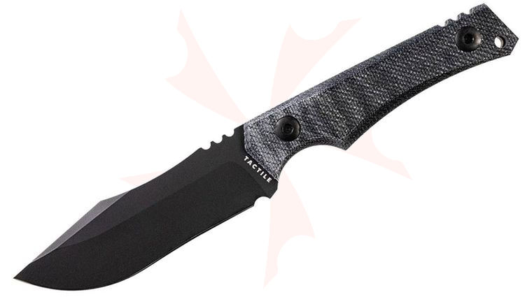 Tactile Knife Co. Brian Brown Osprey Fixed Blade Knife 4 inch MagnaCut Black Cerakote Harpoon Blade, Machined Black Canvas Micarta Handles, Kydex Sheath