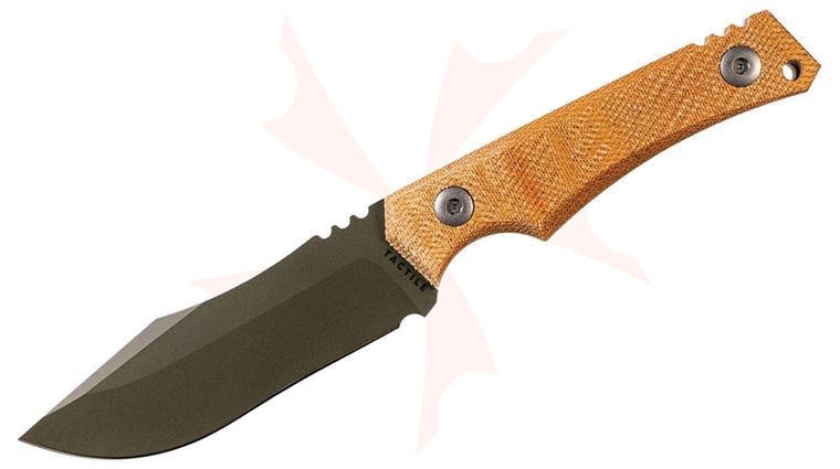 Tactile Knife Co. Brian Brown Osprey Fixed Blade Knife 4 inch MagnaCut Green Cerakote Harpoon Blade, Machined Natural Canvas Micarta Handles, Kydex Sheath