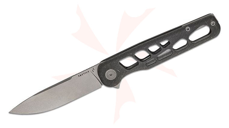 Tactile Knife Co. Skeletonized Rockwall Flipper Knife 3.4 inch MagnaCut Stonewashed Drop Point Blade, Darkwashed Skeletonized Machined Titanium Handles