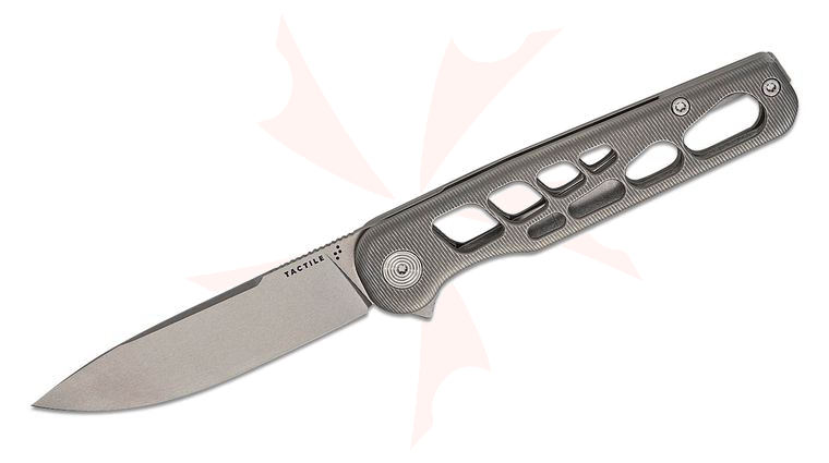 Tactile Knife Co. Skeletonized Rockwall Flipper Knife 3.4 inch MagnaCut Stonewashed Drop Point Blade, Skeletonized Machined Titanium Handles