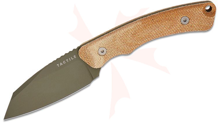 Tactile Knife Co. Taylor Martin Redhawk Fixed Blade Knife 2.75 inch CPM-MagnaCut Green Cerakote Reverse Tanto Blade, Machined Natural Micarta Handles, Leather Sheath