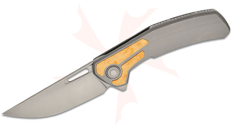 Tactile Knife Co. TJ Schwarz Archer Inlay Frame Lock Flipper Knife 3.4 inch CPM-MagnaCut Satin Drop Point Blade, Machined Titanium Handles with Maple Valley Richlite Inlays - KnifeCenter Exclusive